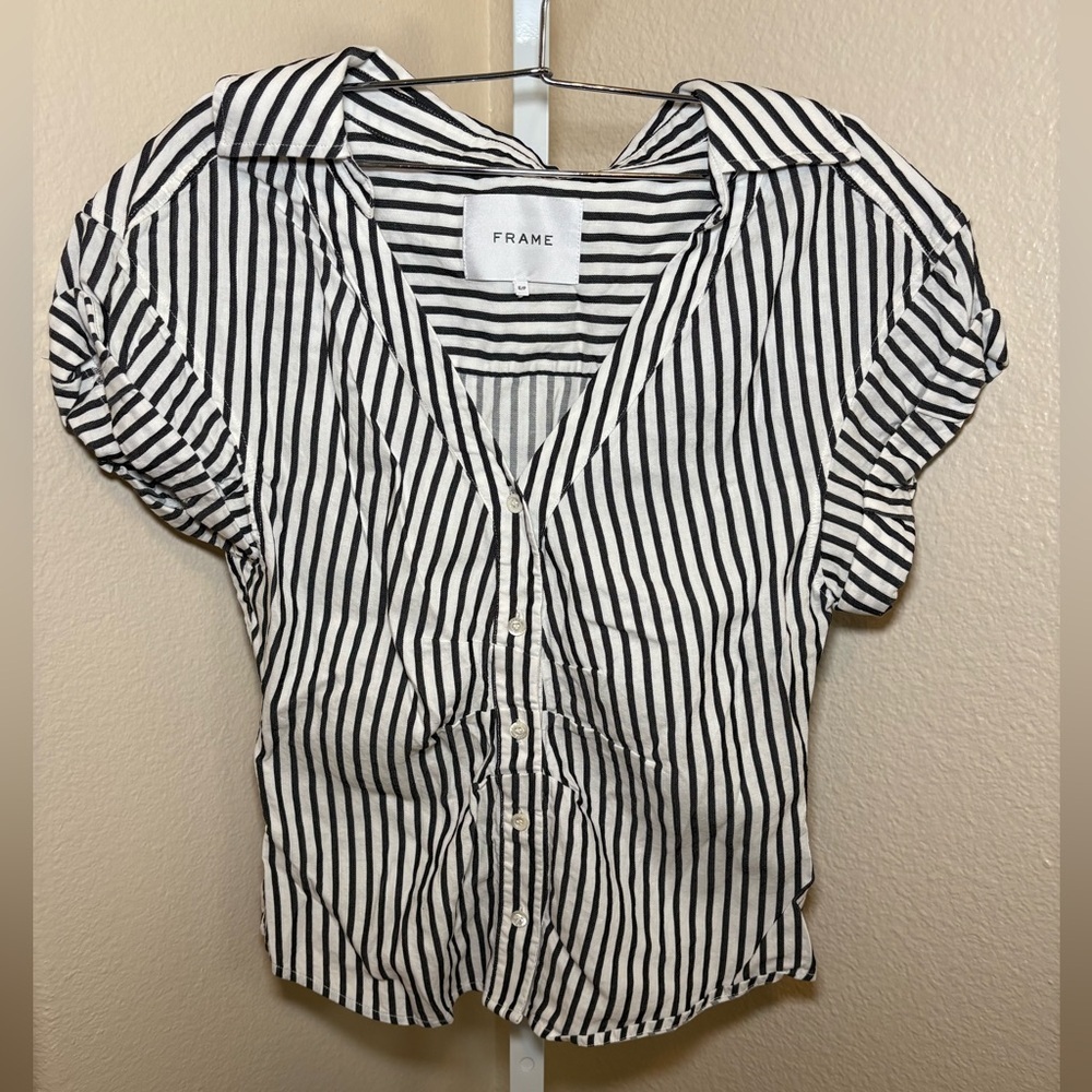 NWOT - Frame Stripe Roll Sleeve Shirt in Noir Multi - Size S - Picture 5 of 6